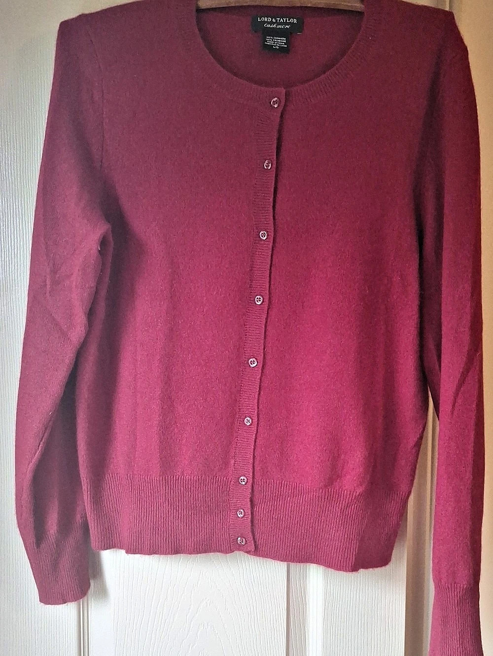 Lord & Taylor Cashmere Cardigan in Cranberry -Like New